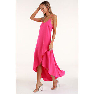 Lulus Sweet Surprise Bright Pink High-low Maxi Dress - Size XS